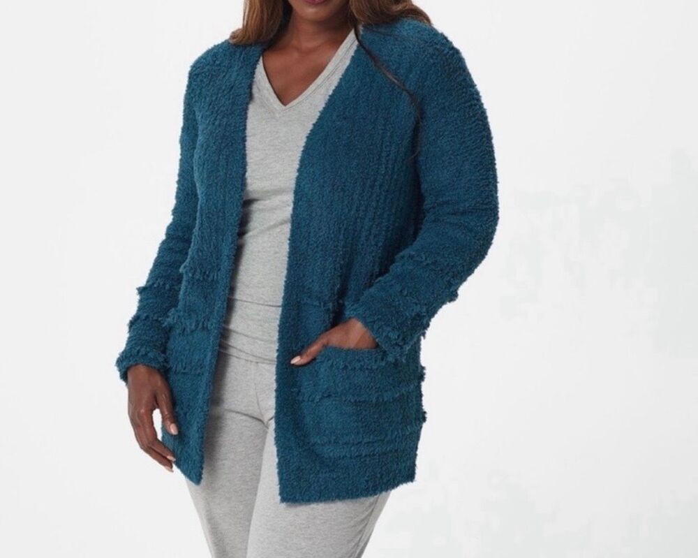 Barefoot Dreams CozyChic Boardwalk Cardigan Chunky Oversized Boho Sweater teal X
